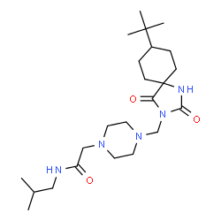 ChemSpider 2D Image | N-Isobutyl-2-(4-{[8-(2-methyl-2-propanyl)-2,4-dioxo-1,3-diazaspiro[4.5]dec-3-yl]methyl}-1-piperazinyl)acetamide | C23H41N5O3