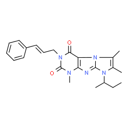 ChemSpider 2D Image | 8-sec-Butyl-1,6,7-trimethyl-3-[(2E)-3-phenyl-2-propen-1-yl]-1H-imidazo[2,1-f]purine-2,4(3H,8H)-dione | C23H27N5O2