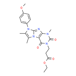 ChemSpider 2D Image | Ethyl 3-[8-(4-methoxyphenyl)-1,6,7-trimethyl-2,4-dioxo-1,2,4,8-tetrahydro-3H-imidazo[2,1-f]purin-3-yl]propanoate | C22H25N5O5