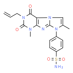 ChemSpider 2D Image | 4-(3-Allyl-1,7-dimethyl-2,4-dioxo-1,2,3,4-tetrahydro-8H-imidazo[2,1-f]purin-8-yl)benzenesulfonamide | C18H18N6O4S