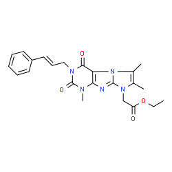 ChemSpider 2D Image | Ethyl {1,6,7-trimethyl-2,4-dioxo-3-[(2E)-3-phenyl-2-propen-1-yl]-1,2,3,4-tetrahydro-8H-imidazo[2,1-f]purin-8-yl}acetate | C23H25N5O4