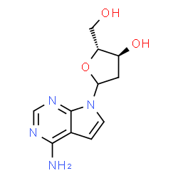 ChemSpider 2D Image | 7-(2-Deoxy-D-erythro-pentofuranosyl)-7H-pyrrolo[2,3-d]pyrimidin-4-amine | C11H14N4O3