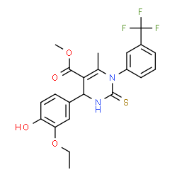 ChemSpider 2D Image | Methyl 4-(3-ethoxy-4-hydroxyphenyl)-6-methyl-2-thioxo-1-[3-(trifluoromethyl)phenyl]-1,2,3,4-tetrahydro-5-pyrimidinecarboxylate | C22H21F3N2O4S