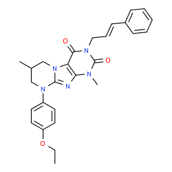 ChemSpider 2D Image | 9-(4-Ethoxyphenyl)-1,7-dimethyl-3-[(2E)-3-phenyl-2-propen-1-yl]-6,7,8,9-tetrahydropyrimido[2,1-f]purine-2,4(1H,3H)-dione | C27H29N5O3