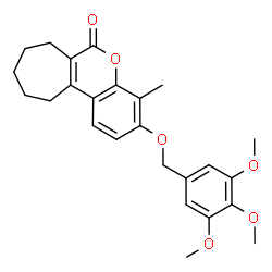 ChemSpider 2D Image | 4-Methyl-3-[(3,4,5-trimethoxybenzyl)oxy]-8,9,10,11-tetrahydrocyclohepta[c]chromen-6(7H)-one | C25H28O6
