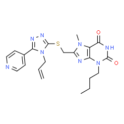 ChemSpider 2D Image | 8-({[4-Allyl-5-(4-pyridinyl)-4H-1,2,4-triazol-3-yl]sulfanyl}methyl)-3-butyl-7-methyl-3,7-dihydro-1H-purine-2,6-dione | C21H24N8O2S