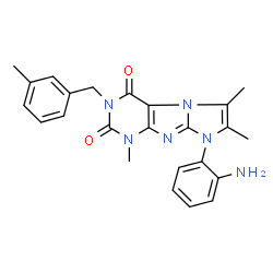ChemSpider 2D Image | 8-(2-Aminophenyl)-1,6,7-trimethyl-3-(3-methylbenzyl)-1H-imidazo[2,1-f]purine-2,4(3H,8H)-dione | C24H24N6O2