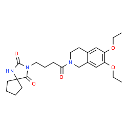 ChemSpider 2D Image | 3-[4-(6,7-Diethoxy-3,4-dihydro-2(1H)-isoquinolinyl)-4-oxobutyl]-1,3-diazaspiro[4.4]nonane-2,4-dione | C24H33N3O5