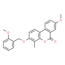 ChemSpider 2D Image | 8-Methoxy-3-[(2-methoxybenzyl)oxy]-4-methyl-6H-benzo[c]chromen-6-one | C23H20O5