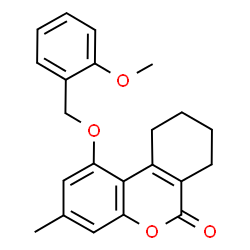 ChemSpider 2D Image | 1-[(2-Methoxybenzyl)oxy]-3-methyl-7,8,9,10-tetrahydro-6H-benzo[c]chromen-6-one | C22H22O4