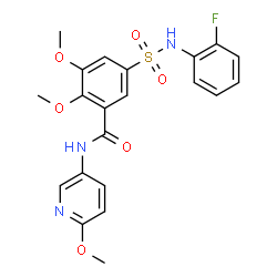 ChemSpider 2D Image | 5-[(2-Fluorophenyl)sulfamoyl]-2,3-dimethoxy-N-(6-methoxy-3-pyridinyl)benzamide | C21H20FN3O6S