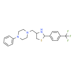 ChemSpider 2D Image | 1-Phenyl-4-({2-[4-(trifluoromethyl)phenyl]-1,3-thiazolidin-4-yl}methyl)piperazine | C21H24F3N3S