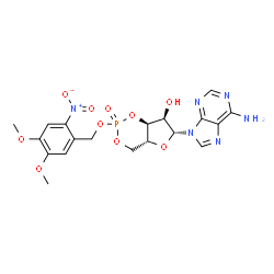 ChemSpider 2D Image | (4aR,6R,7R,7aS)-6-(6-Amino-9H-purin-9-yl)-2-[(4,5-dimethoxy-2-nitrobenzyl)oxy]tetrahydro-4H-furo[3,2-d][1,3,2]dioxaphosphinin-7-ol 2-oxide | C19H21N6O10P