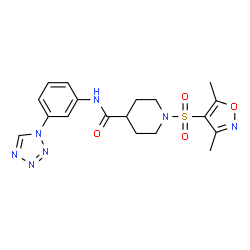 ChemSpider 2D Image | 1-[(3,5-Dimethyl-1,2-oxazol-4-yl)sulfonyl]-N-[3-(1H-tetrazol-1-yl)phenyl]-4-piperidinecarboxamide | C18H21N7O4S