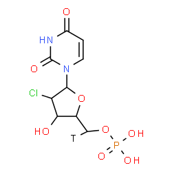 ChemSpider 2D Image | 1-[2-Chloro-2-deoxy-5-O-phosphono(C~5~-~3~H_1_)pentofuranosyl]-2,4(1H,3H)-pyrimidinedione | C9H11TClN2O8P