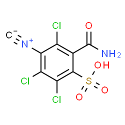 ChemSpider 2D Image | 2-Carbamoyl-3,5,6-trichloro-4-isocyanobenzenesulfonic acid | C8H3Cl3N2O4S