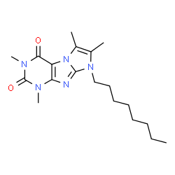 ChemSpider 2D Image | 1,3,6,7-Tetramethyl-8-octyl-1H-imidazo[2,1-f]purine-2,4(3H,8H)-dione | C19H29N5O2