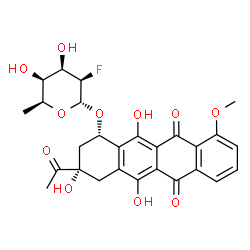 ChemSpider 2D Image | (1S,3S)-3-Acetyl-3,5,12-trihydroxy-10-methoxy-6,11-dioxo-1,2,3,4,6,11-hexahydro-1-tetracenyl 2,6-dideoxy-2-fluoro-alpha-L-talopyranoside | C27H27FO11