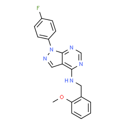 ChemSpider 2D Image | 1-(4-fluorophenyl)-N-[(2-methoxyphenyl)methyl]pyrazolo[4,5-e]pyrimidin-4-amine | C19H16FN5O