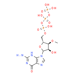 ChemSpider 2D Image | 2-Amino-9-[5-O-(hydroxy{[hydroxy(phosphonooxy)phosphoryl]oxy}phosphoryl)-3-O-methyl-D-ribofuranosyl]-3,9-dihydro-6H-purin-6-one | C11H18N5O14P3