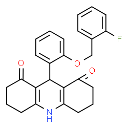 ChemSpider 2D Image | 9-{2-[(2-Fluorobenzyl)oxy]phenyl}-3,4,6,7,9,10-hexahydro-1,8(2H,5H)-acridinedione | C26H24FNO3