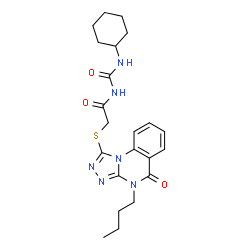 ChemSpider 2D Image | 2-[(4-Butyl-5-oxo-4,5-dihydro[1,2,4]triazolo[4,3-a]quinazolin-1-yl)sulfanyl]-N-(cyclohexylcarbamoyl)acetamide | C22H28N6O3S