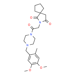 ChemSpider 2D Image | 2-{2-[4-(4,5-Dimethoxy-2-methylbenzyl)-1-piperazinyl]-2-oxoethyl}-2-azaspiro[4.4]nonane-1,3-dione | C24H33N3O5