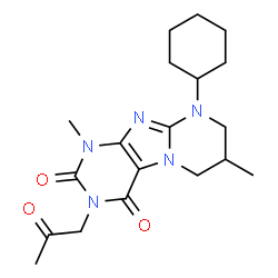 ChemSpider 2D Image | 9-Cyclohexyl-1,7-dimethyl-3-(2-oxopropyl)-6,7,8,9-tetrahydropyrimido[2,1-f]purine-2,4(1H,3H)-dione | C19H27N5O3