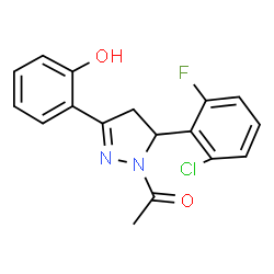 ChemSpider 2D Image | 1-[5-(2-Chloro-6-fluorophenyl)-3-(2-hydroxyphenyl)-4,5-dihydro-1H-pyrazol-1-yl]ethanone | C17H14ClFN2O2