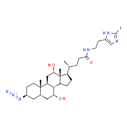ChemSpider 2D Image | (3beta,5beta,7alpha,12alpha,14xi)-3-Azido-7,12-dihydroxy-N-[2-(2-iodo-1H-imidazol-5-yl)ethyl]cholan-24-amide | C29H45IN6O3