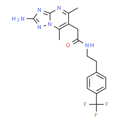 ChemSpider 2D Image | 2-(2-Amino-5,7-dimethyl[1,2,4]triazolo[1,5-a]pyrimidin-6-yl)-N-{2-[4-(trifluoromethyl)phenyl]ethyl}acetamide | C18H19F3N6O