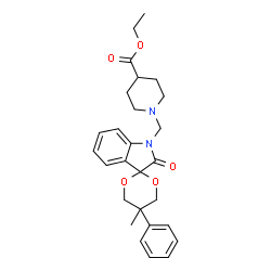 ChemSpider 2D Image | Ethyl 1-[(5-methyl-2'-oxo-5-phenylspiro[1,3-dioxane-2,3'-indol]-1'(2'H)-yl)methyl]-4-piperidinecarboxylate | C27H32N2O5