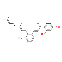 ChemSpider 2D Image | (2E)-1-(2,4-Dihydroxyphenyl)-3-{6-[(2E)-3,7-dimethyl-2,6-octadien-1-yl]-4,5-dihydroxy-2,4-cyclohexadien-1-yl}-2-propen-1-one | C25H30O5