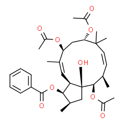 ChemSpider 2D Image | (1R,2R,3aS,4R,5R,6Z,9S,11S,12Z,13aR)-4,9,11-Triacetoxy-3a-hydroxy-2,5,8,8,12-pentamethyl-2,3,3a,4,5,8,9,10,11,13a-decahydro-1H-cyclopenta[12]annulen-1-yl benzoate | C33H44O9