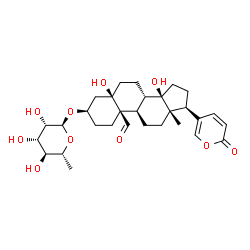 ChemSpider 2D Image | (3alpha,5alpha,8alpha,9beta,10alpha,13alpha,14alpha,17alpha)-3-[(6-Deoxy-alpha-D-mannopyranosyl)oxy]-5,14-dihydroxy-19-oxobufa-20,22-dienolide | C30H42O10