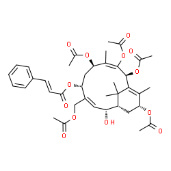 ChemSpider 2D Image | (1S,2R,3Z,5R,7R,8E,10S,13R)-7,9,10,13-Tetraacetoxy-4-(acetoxymethyl)-2-hydroxy-8,12,15,15-tetramethylbicyclo[9.3.1]pentadeca-3,8,11-trien-5-yl (2E)-3-phenylacrylate | C39H48O13