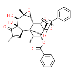ChemSpider 2D Image | (1S,2S,6R,7R,8S,11R,12S,16R,17R,18S)-6,7-Dihydroxy-16-isopropenyl-4,8,18-trimethyl-5-oxo-14-phenyl-9,13,15,19-tetraoxahexacyclo[12.4.1.0~1,11~.0~2,6~.0~8,10~.0~12,16~]nonadec-3-en-17-yl benzoate | C34H34O9