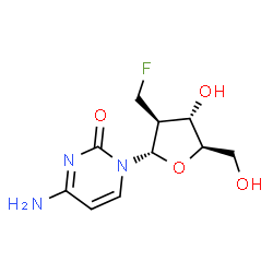 ChemSpider 2D Image | 4-Amino-1-[2-deoxy-2-(fluoromethyl)-alpha-D-arabinofuranosyl]-2(1H)-pyrimidinone | C10H14FN3O4