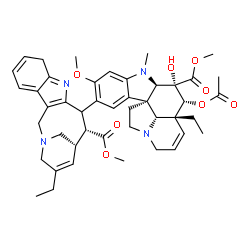 ChemSpider 2D Image | Methyl (2beta,3beta,4beta,5alpha,12beta,19alpha)-4-acetoxy-15-[(13R,14S)-16-ethyl-13-(methoxycarbonyl)-1,10-diazatetracyclo[12.3.1.0~3,11~.0~4,9~]octadeca-3(11),4,6,9,15-pentaen-12-yl]-3-hydroxy-16-me
thoxy-1-methyl-6,7-didehydroaspidospermidine-3-carboxylate | C45H54N4O8