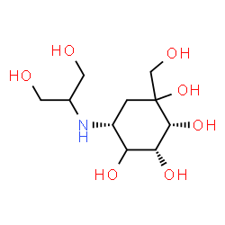 ChemSpider 2D Image | (2R,3R,5R)-5-[(1,3-Dihydroxy-2-propanyl)amino]-1-(hydroxymethyl)-1,2,3,4-cyclohexanetetrol | C10H21NO7