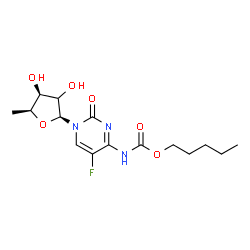 ChemSpider 2D Image | 1-[(2xi)-5-Deoxy-beta-L-threo-pentofuranosyl]-5-fluoro-4-{[(pentyloxy)carbonyl]amino}-2(1H)-pyrimidinone | C15H22FN3O6