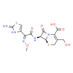 ChemSpider 2D Image | (6S,7S)-3-(Hydroxymethyl)-7-{[(2Z)-2-(2-imino-2,3-dihydro-1,3-thiazol-4-yl)-2-(methoxyimino)acetyl]amino}-8-oxo-5-thia-1-azabicyclo[4.2.0]oct-2-ene-2-carboxylic acid | C14H15N5O6S2