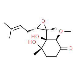 ChemSpider 2D Image | (2R,3S,4S)-3,4-Dihydroxy-2-methoxy-4-methyl-3-[(2R,3S)-2-methyl-3-(3-methyl-2-buten-1-yl)-2-oxiranyl]cyclohexanone | C16H26O5