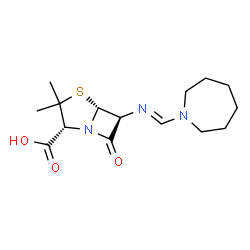 ChemSpider 2D Image | (2R,5R,6S)-6-[(E)-(1-Azepanylmethylene)amino]-3,3-dimethyl-7-oxo-4-thia-1-azabicyclo[3.2.0]heptane-2-carboxylic acid | C15H23N3O3S