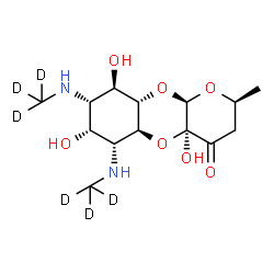 ChemSpider 2D Image | (2S,4aS,5aS,6R,7R,8S,9R,9aS,10aR)-4a,7,9-Trihydroxy-2-methyl-6,8-bis[(~2~H_3_)methylamino]decahydro-4H-pyrano[2,3-b][1,4]benzodioxin-4-one | C14H18D6N2O7