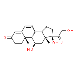 ChemSpider 2D Image | (10alpha,11alpha,13alpha)-11,17,21-Trihydroxypregna-1,4,6-triene-3,20-dione | C21H26O5