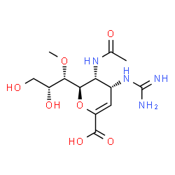 ChemSpider 2D Image | (6R)-5-Acetamido-2,6-anhydro-4-carbamimidamido-3,4,5-trideoxy-6-[(1S,2R)-2,3-dihydroxy-1-methoxypropyl]-L-erythro-hex-2-enonic acid | C13H22N4O7