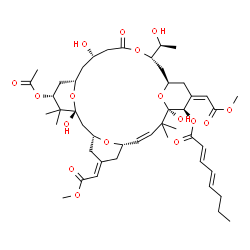 ChemSpider 2D Image | (1R,3R,5E,7S,8Z,11R,12R,13Z,15R,17S,21S,23S,25R)-25-Acetoxy-1,11,21-trihydroxy-17-[(1S)-1-hydroxyethyl]-5,13-bis(2-methoxy-2-oxoethylidene)-10,10,26,26-tetramethyl-19-oxo-18,27,28,29-tetraoxatetracycl
o[21.3.1.1~3,7~.1~11,15~]nonacos-8-en-12-yl (2E,4E)-2,4-octadienoate | C47H68O17