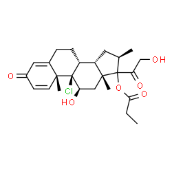 ChemSpider 2D Image | (8alpha,10alpha,11alpha,13alpha,16alpha,17xi)-9-Chloro-11,21-dihydroxy-16-methyl-3,20-dioxopregna-1,4-dien-17-yl propionate | C25H33ClO6