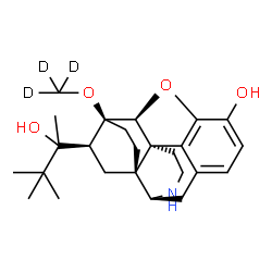 ChemSpider 2D Image | (1R,2R,6S,14S,15S,16S)-16-[(2R)-2-Hydroxy-3,3-dimethyl-2-butanyl]-15-[(~2~H_3_)methyloxy]-13-oxa-5-azahexacyclo[13.2.2.1~2,8~.0~1,6~.0~2,14~.0~12,20~]icosa-8(20),9,11-trien-11-ol | C25H32D3NO4
